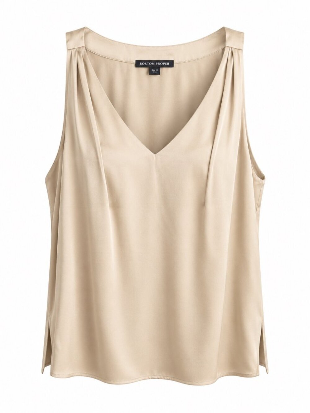 Boston Proper Beige Sleeveless V-Neck Blouse Size 14 Polyester Blend